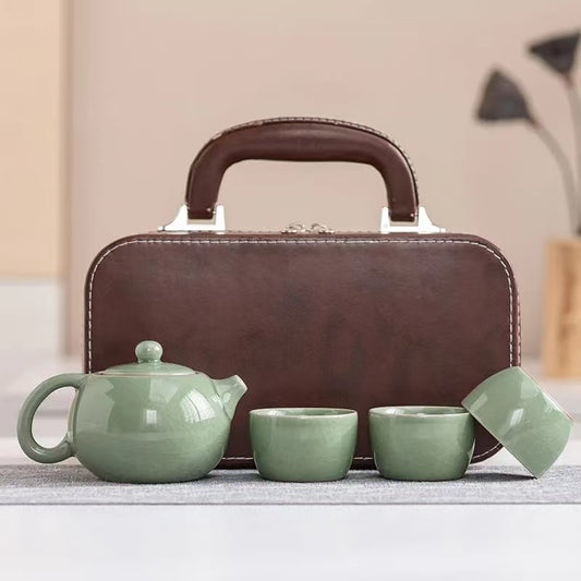 茶器 汝窯陶磁器の旅行用茶器5点セット